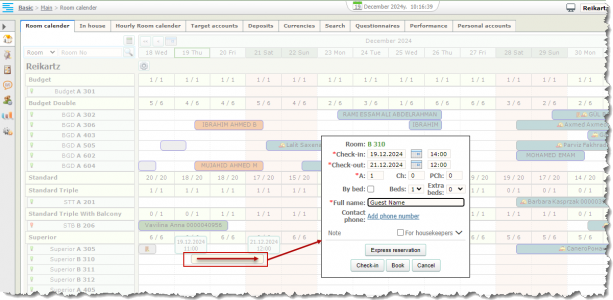 Initial reservation/check-in details <Ctrl+Left Click>